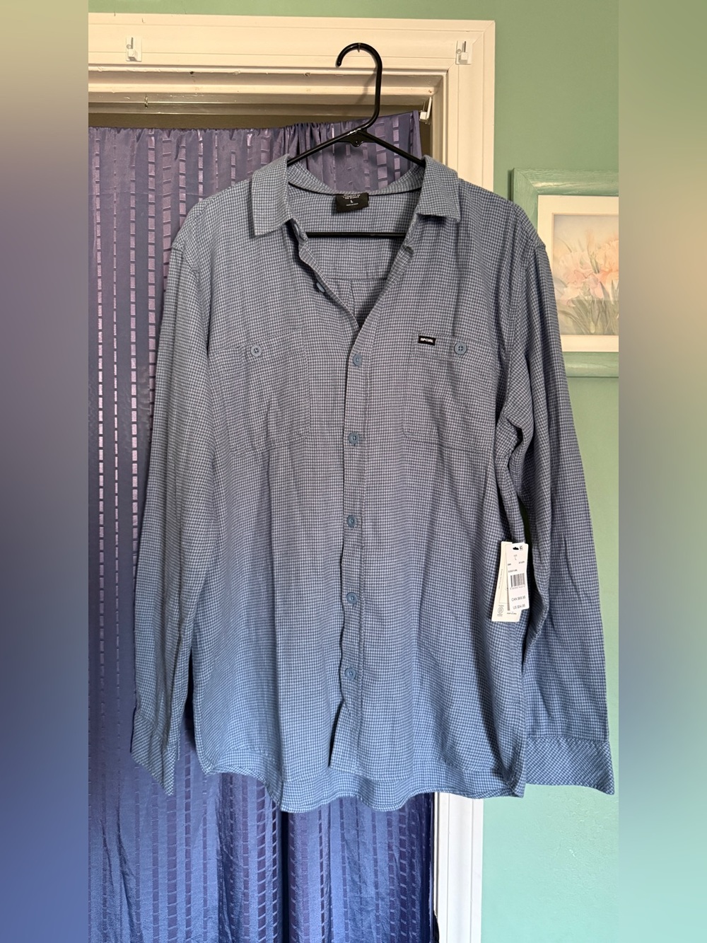 Rip Curl Dog Beach Flannel Shirt Bluefin Houndstooth Size L 100% Cotton NWT